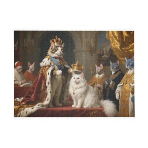 Jigsaw Puzzle - Cat King Coronation Ceremony, Crowning the Queen, 96, 252, 500, 1000-Piece, Cat Lover Gift, Animal Puzzle, Relaxing Hobby,