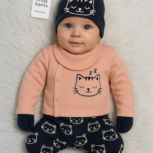 Coming Home From Hospital Outfit - Layette Set - Baby Gift - Hospital Outfit - Cat Salmon Newborn 5 Piece Baby Clothing Set