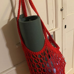 Homemade Market Bag Beach Bag Yoga Bag Crochet Cotton Red fishnet bag