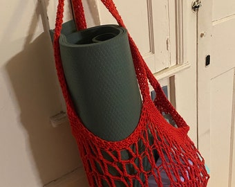 Market Bag Beach Bag Yoga Bag Crocheted Cotton Red fishnet bag