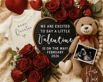 Valentines Day Pregnancy Announcement, A Little Valentine On the Way, February Baby Announcement, Gender Neutral Reveal, Editable Template