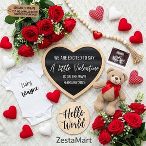 Valentine Digital Pregnancy Announcement, February Baby Announcement, Little Valentine On The Way Gender Neutral, Boho Baby Reveal Template