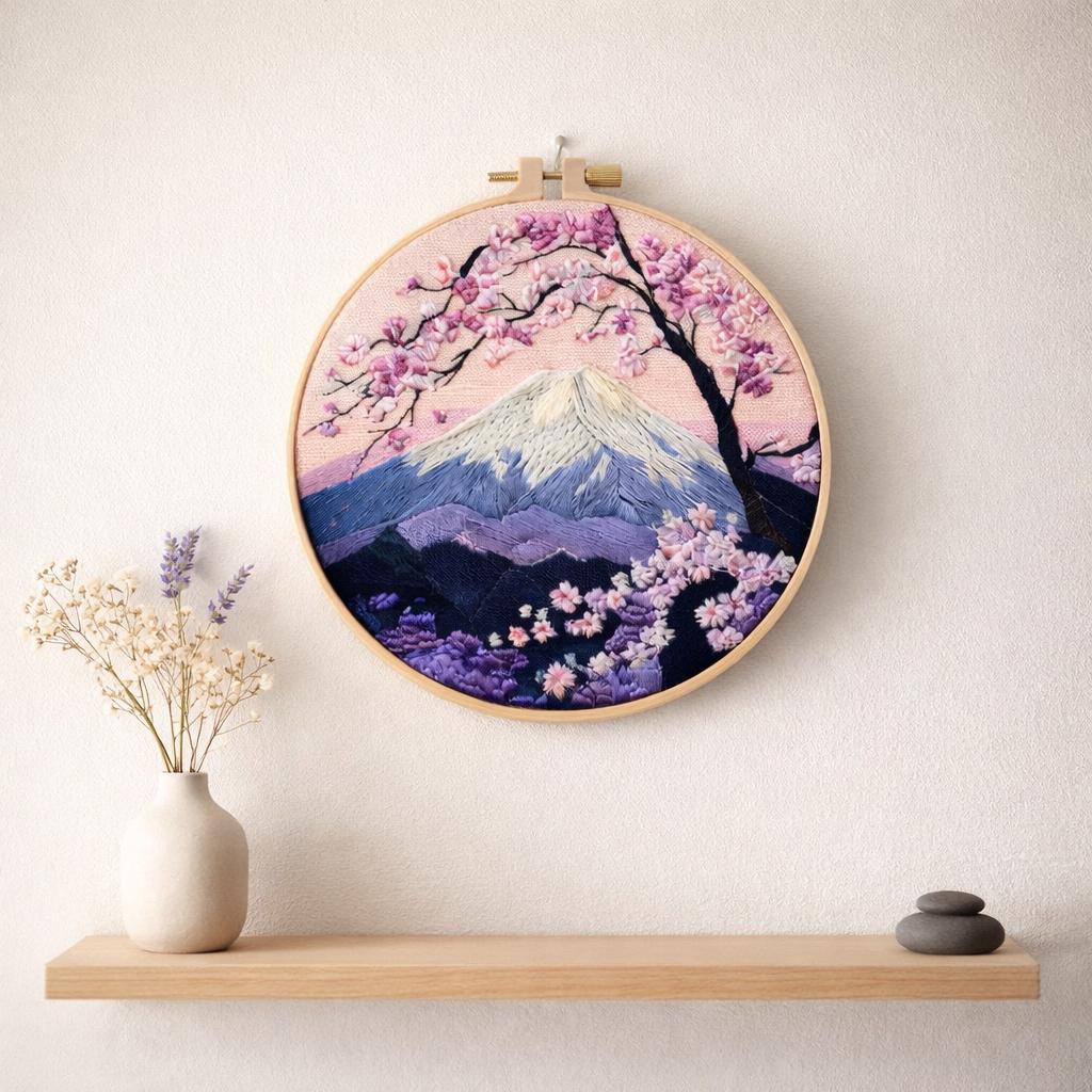 Mount Fuji Sakura Embroidery Kit DIY – Cherry Blossom Landscape ...