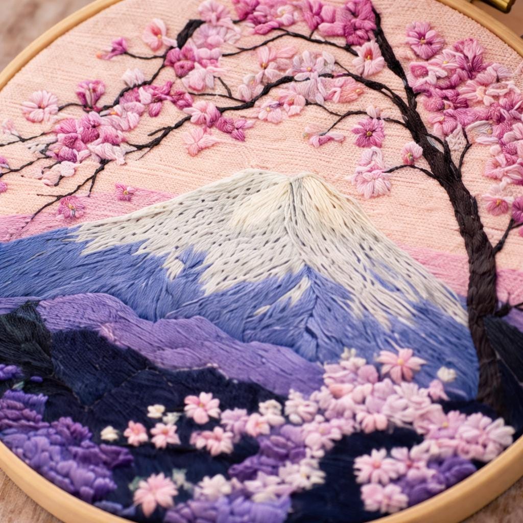 Mount Fuji Sakura Embroidery Kit DIY – Cherry Blossom Landscape ...
