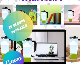40oz Tumbler Mockup Canva Template | Stanley Style Tumbler Mockup | Sublimation Product Photos | Drag and Drop Canva Mockup