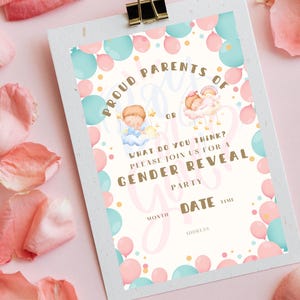 Invitation à révéler le sexe. Invitation numérique parfaite pour les baby showers. Invitation. Carte personnalisable. Carte Canva CODE PROMO MOM25K