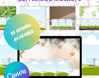 Coffee Mug Mockup Template Bundle: Editable Canva Designs (Digital Download)