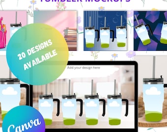 40oz Tumbler Mockup Canva Template | Stanley Style Tumbler Mockup | Sublimation Product Photos | Drag and Drop Canva Mockup