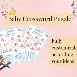 Sorpresa de bebé personalizada: Tarjeta de crucigrama imprimible, tarjeta imprimible, producto digital, personalizable