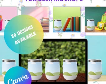 Round Tumbler Mockup Template Bundle, Editable Canva Designs (Digital Download)