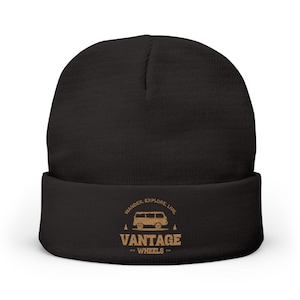 Beanie Hat, Campervan Embroidered Beanie Hat, Winter Knit Cap, Retro Van Beanie, Hipster Beanie, Cozy Hat