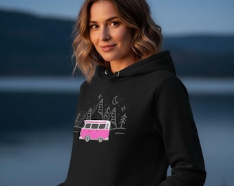 Retro Campervan Hoodie – Adventure Graphic Sweatshirt, Van Life Mountain Design, Cozy Outdoor Travel Top