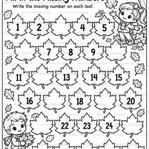 Fill in the Missing Number kindergarten Math Skills Fall Worksheet