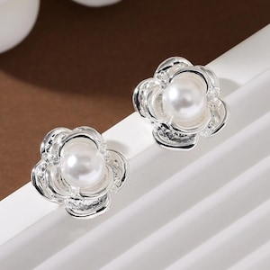 Sterling Silver Rose Pearl Stud Earrings Rose stud earrings flower earrings Mothers Day Gift  anniversary gifts gifts for her with love Gift