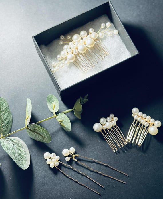Pearl Hair Comb Set: Bridal Headpiece, Wedding Hair Pins - Etsy