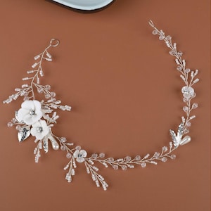 Pearl  Crystal Bridal Headband Side Wedding Headpiece Floral Bridal Headband Floral Wedding Headband Floral Wedding Hair Accessory Gift