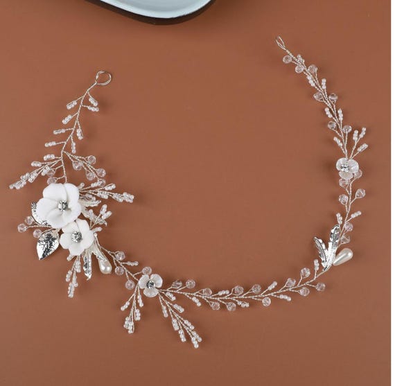 Pearl & Crystal Bridal Headband: Floral Wedding Hair 