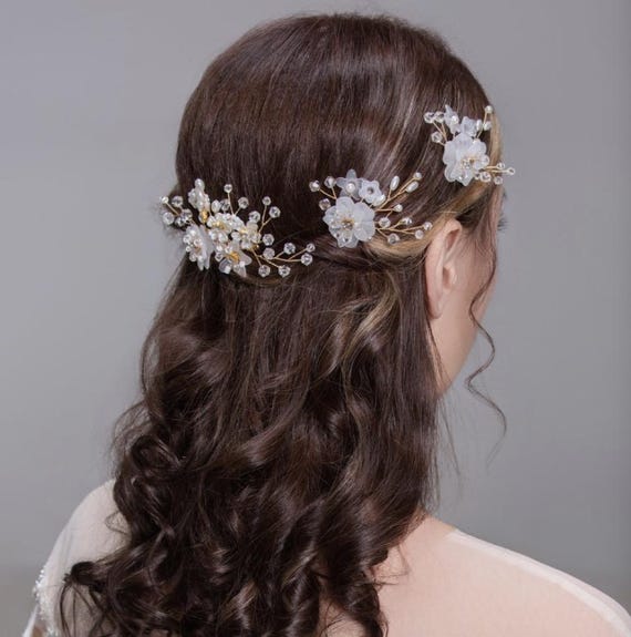 Crystal Bridal Hair Comb Set: Sterling Silver Pearl Wedding  display picture 1