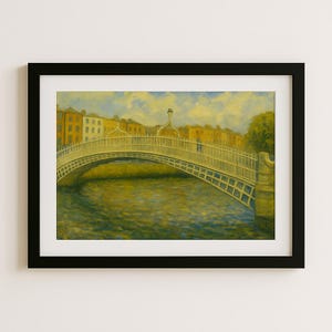 Ha&#39;Penny Bridge | A4 Landscape Digital Print | Irish Landmark Wall Art | Impressionist Coastal Scene | GaelScape Prints