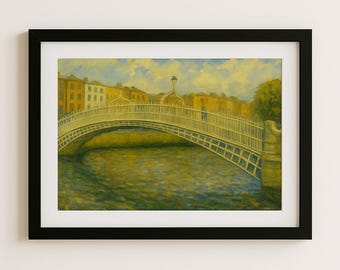 Ha'Penny Bridge | A4 Landscape Digital Print | Irish Landmark Wall Art | Impressionist Coastal Scene | GaelScape Prints