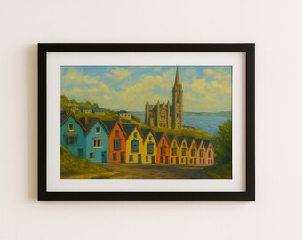 Cobh Colourful Homes | A4 Landscape Digital Print | Irish Landmark Wall Art | Impressionist Coastal Scene | GaelScape Prints