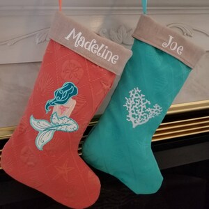 Beach Cottage Linen Christmas Stockings Coastal Decor Coastal Christmas Holiday Decor image 6