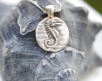 Fine Silver Sea Horse Necklace - natural - sea life - nautical - beach jewelry