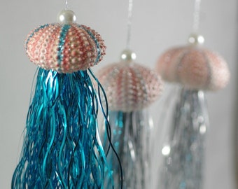 Set of 3 Jelly Fish Sea Urchin Christmas Ornaments