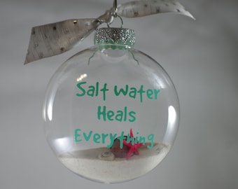 Saltwater Heals Beach Christmas Ornament - Beach Decor - Coastal Christmas