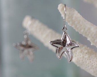 Allergy Free Starfish Dangle Hook Earrings - Gold or Silver