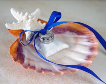 Beach Wedding Seashell Eco Ring Bearer Pillow - Scallop Shell Lions Paw Seashell