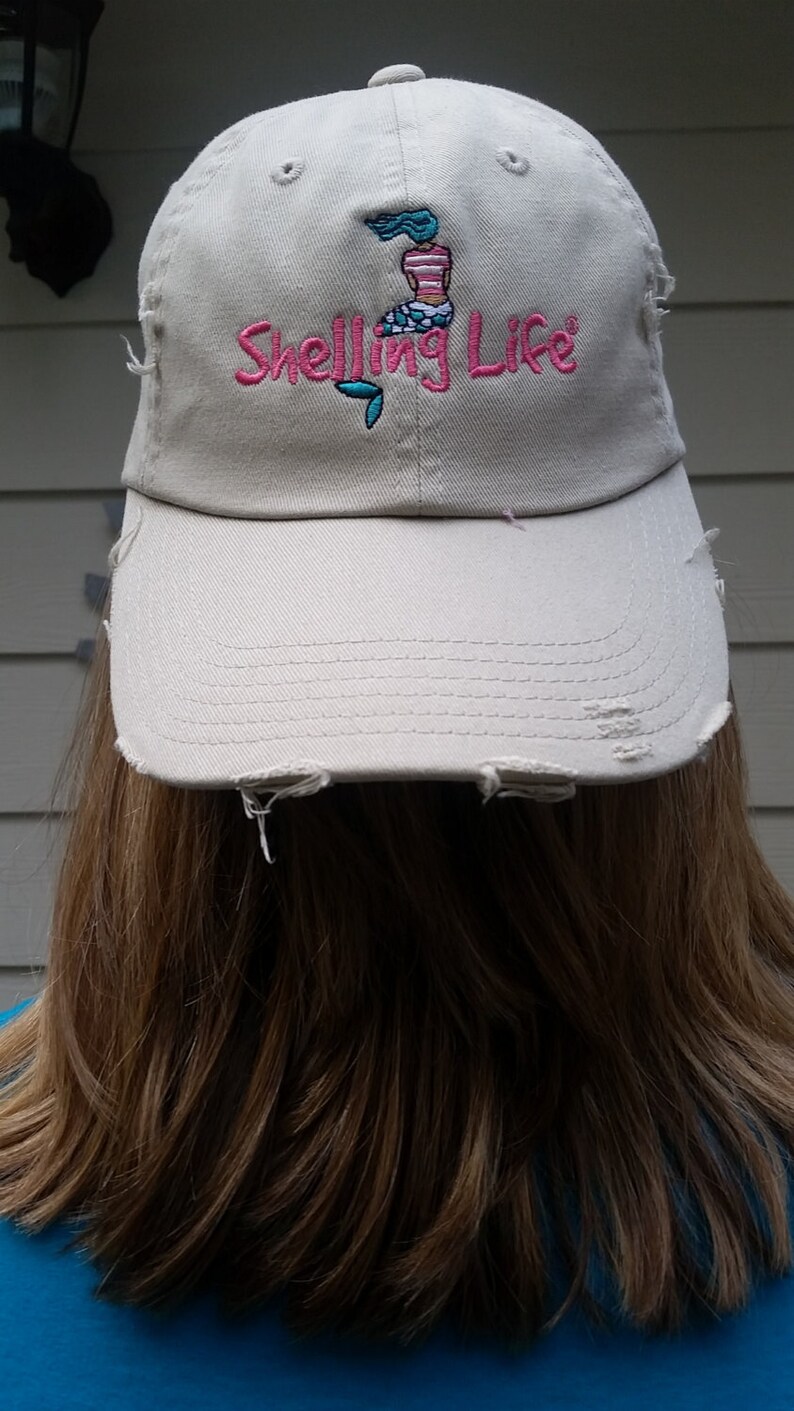 Beach Mermaid Hat Embroidered Hat Shelling Life® Mermaid Pink, Dark Gray, Slate Blue, Khaki image 5