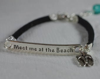 Beach Bracelet - Meet Me at the Beach Bracelet - Leather Charm Bracelet