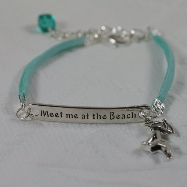 Beach Bracelet - Meet Me at the Beach Bracelet - Turquoise Leather Charm Bracelet