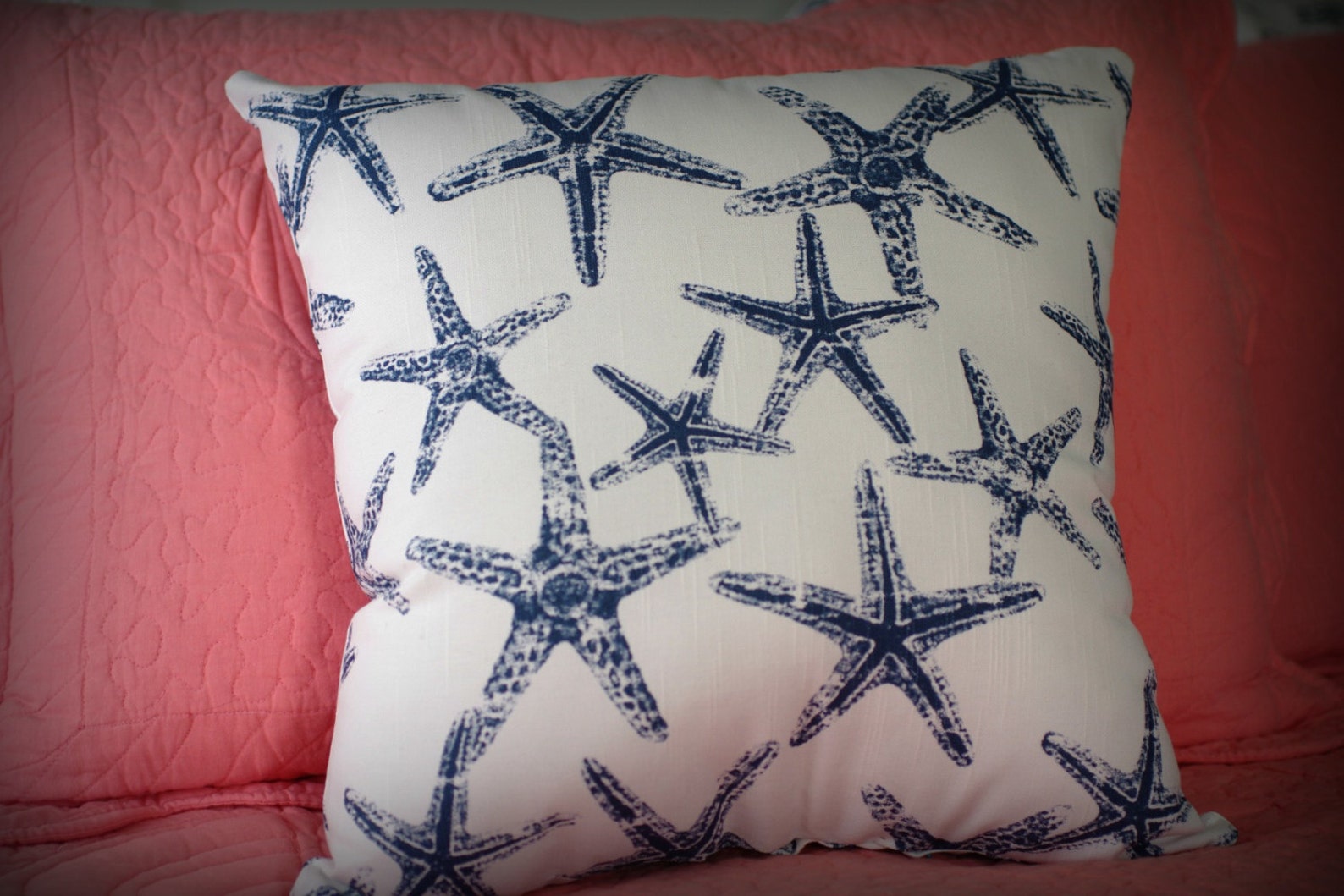 Beach House Decor Navy Starfish Pillow Etsy