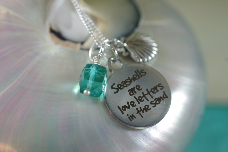 Seashells are Love Letters in the Sand Necklace Pick your Shell Charm Customize image 2