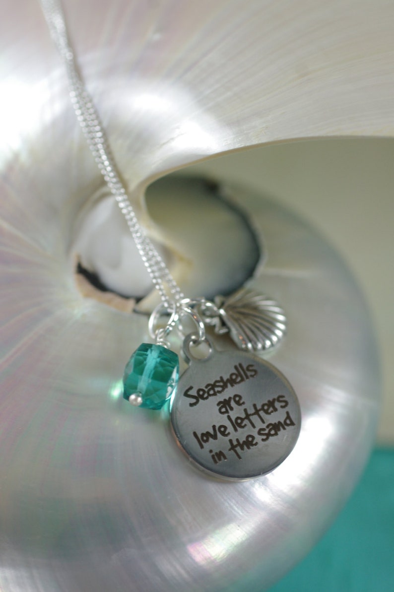 Seashells are Love Letters in the Sand Necklace Pick your Shell Charm Customize image 3