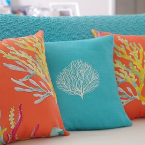 Beach Decor Linen Machine Embroidered Coral Throw Pillow 16x16 - Etsy