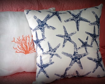 Beach House Decor - Navy Starfish Pillow