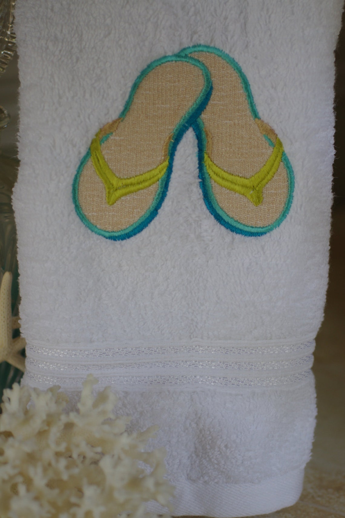 Embroidered Flip Flop Bathroom Hand Towel 16x30 Beach Etsy