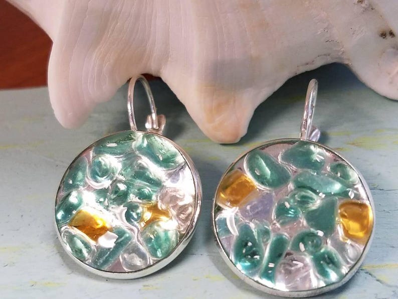 Aqua Seaglass Resin Earrings Clear Resin Earrings Sea Glass Earrings image 2