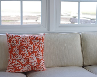 Cottage Decor Tropic Orange and White Sea Fan Coral Throw Pillow - 18x18