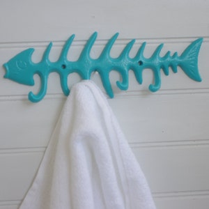 Small Cast Iron Bone Fish Wall Hook PICK YOUR COLOR image 6