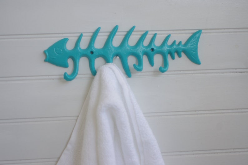 Small Cast Iron Bone Fish Wall Hook PICK YOUR COLOR image 6