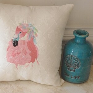 Fringed Velvet Flamingo Pillow Cover: Blue Chinoiserie Decor