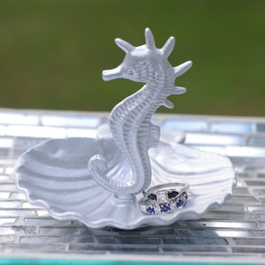 Beach Decor Cast Iron Scallop Shell and Seahorse Trinket Dish  - PICK YOUR COLOR