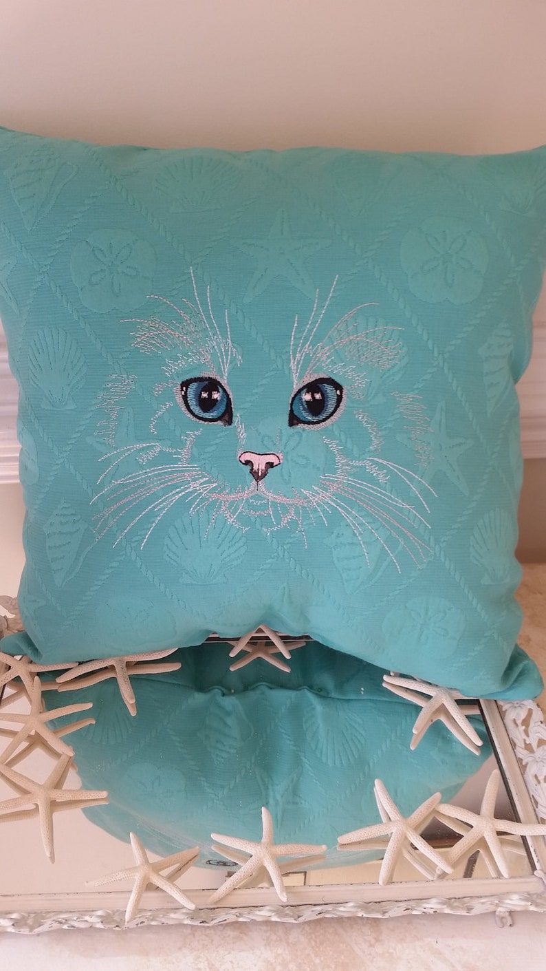 Embroidered Cat Face Pillow 16x16 or 18x18 Etsy
