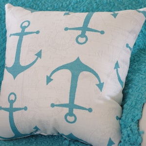 Anchors Away Pillow White, Gray, Aqua, Turquoise Anchor Pillow image 4