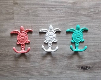 Sea Turtle Wall Hook - Cast Iron Sea Turtle - Beach Decor - CUSTOM COLORS