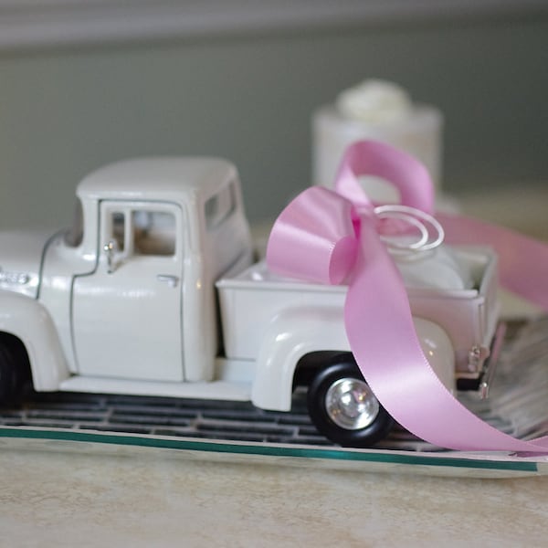 Wedding Ring Bearer Pillow - 1956 Ivory Ford Toy Pickup Truck with Satin Pillow and Ribbon